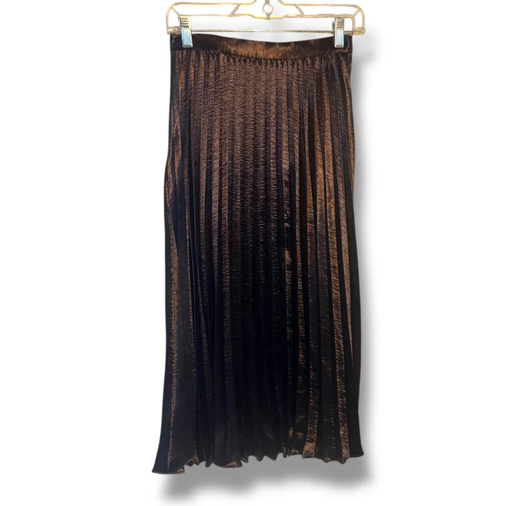 Rebecca Taylor Purple Metallic Lamé Pleated Midi Skirt Size 0